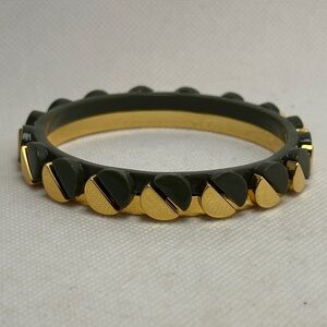 Tory Burch Gold & Dark Green Half-Moon Studded Bangle Bracelet - 2.5” EUC